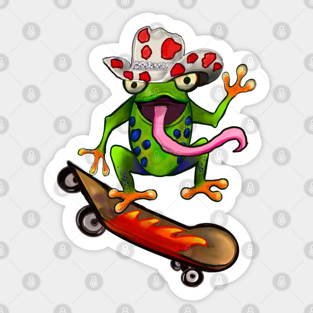 Frog 5 pack Kawaii Froggy Skateboarding Cute Frog in Texas red cowboy hat Funny toad toads amphibian tadpole Green Red eyed tree frogs rain forest Lizard dragon zoology gift frog Sticker by Artonmytee